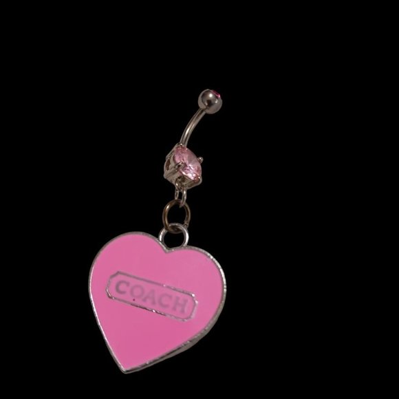 *5/35* New Pink Heart Double Gemmed Belly Ring 14G - Picture 2 of 4